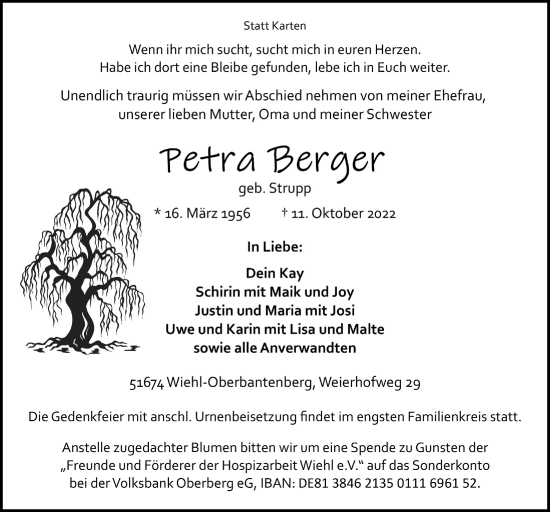Anzeige von Petra Berger von  Anzeigen Echo 