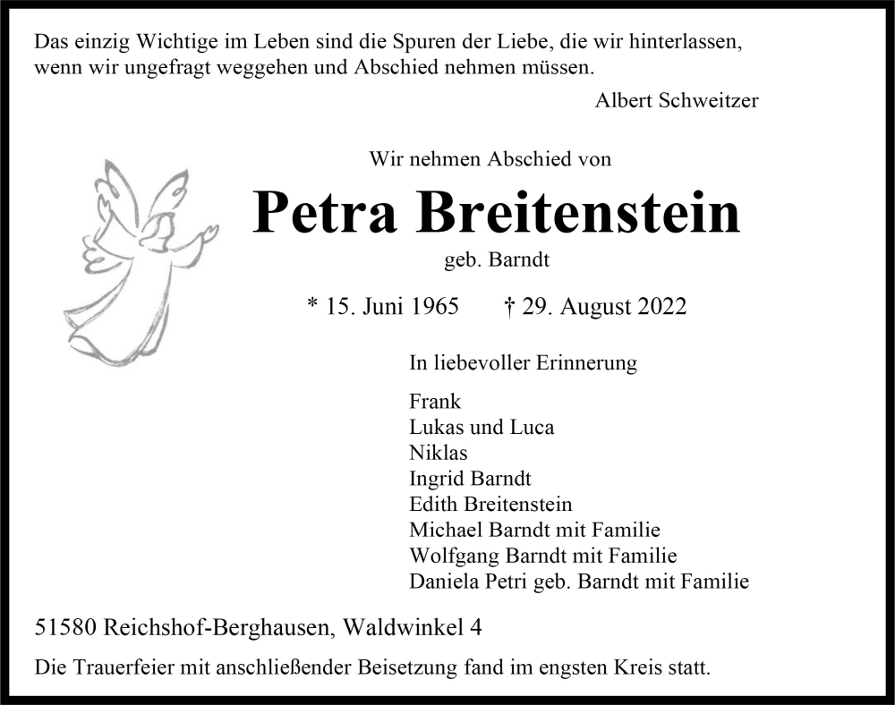  Traueranzeige für Petra Breitenstein vom 21.10.2022 aus  Anzeigen Echo 