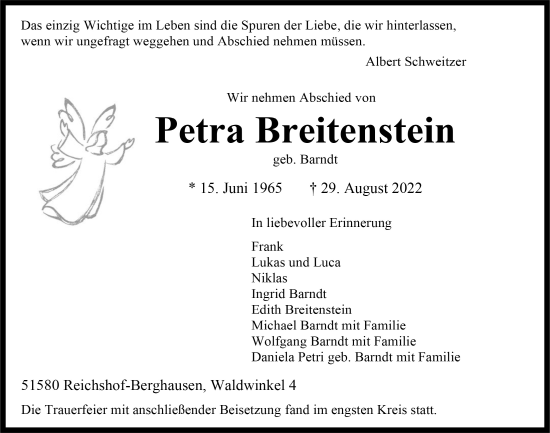 Anzeige von Petra Breitenstein von  Anzeigen Echo 