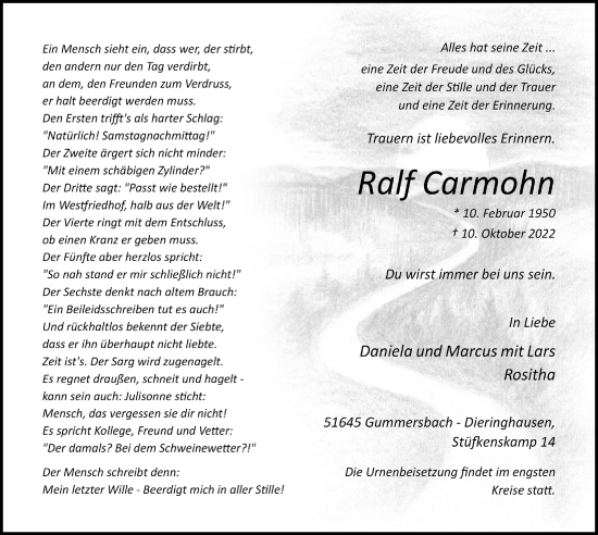 Anzeige von Ralf Carmohn von  Anzeigen Echo 
