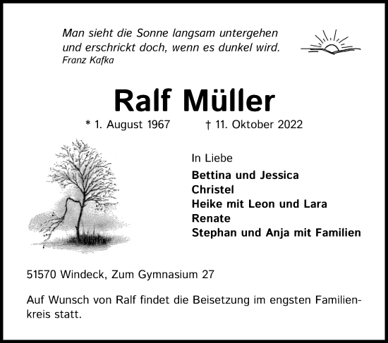 Anzeige von Ralf Müller von Kölner Stadt-Anzeiger / Kölnische Rundschau / Express