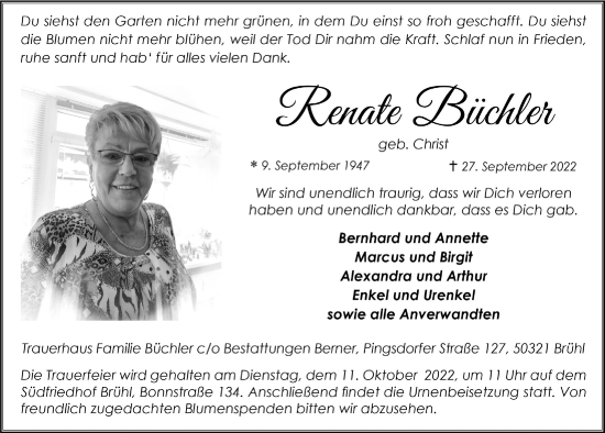 Anzeige von Remnate Büchler von  Schlossbote/Werbekurier 