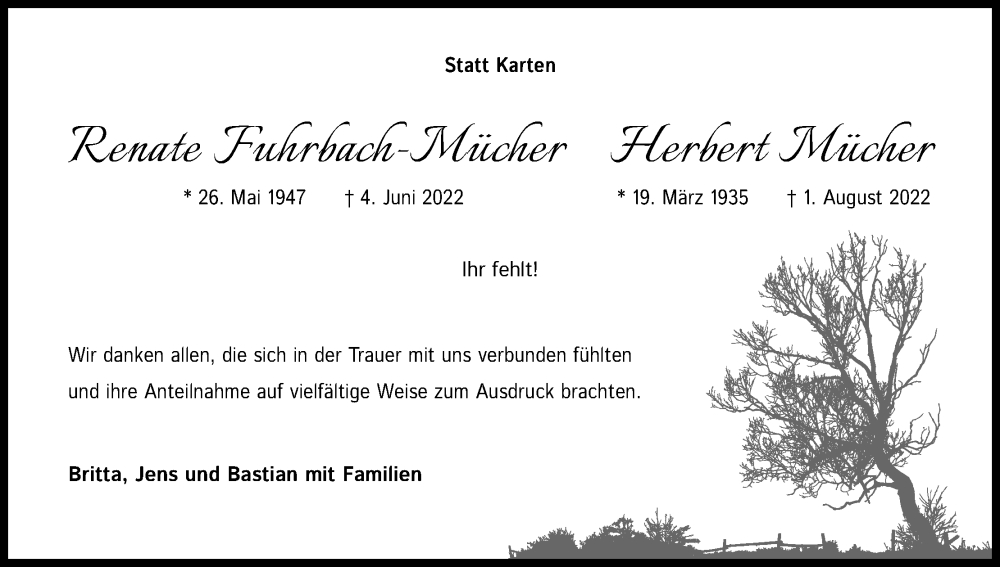  Traueranzeige für Renate Fuhrbach-Mücher vom 08.10.2022 aus Kölner Stadt-Anzeiger / Kölnische Rundschau / Express