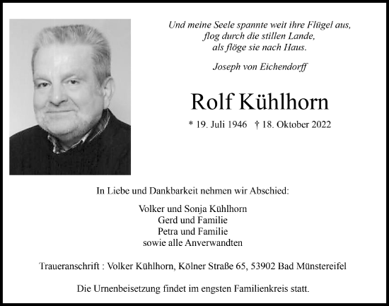 Anzeige von Rolf Kühlhorn von  Blickpunkt Euskirchen 