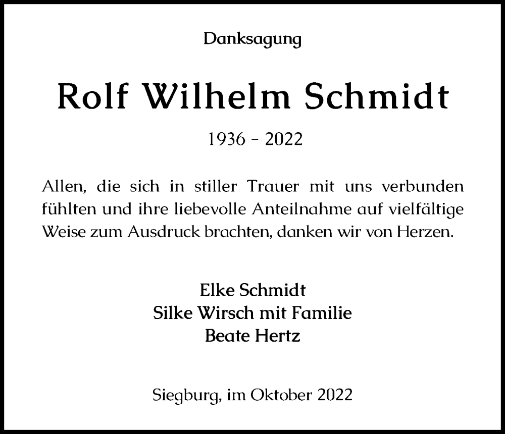  Traueranzeige für Rolf Wilhelm Schmidt vom 01.10.2022 aus Kölner Stadt-Anzeiger / Kölnische Rundschau / Express