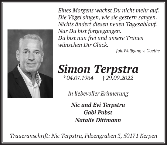Anzeige von Simon Terpstra von  Werbepost 
