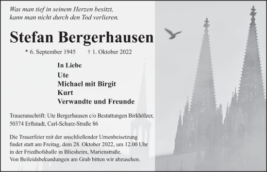 Anzeige von Stefan Bergerhausen von  Werbepost 