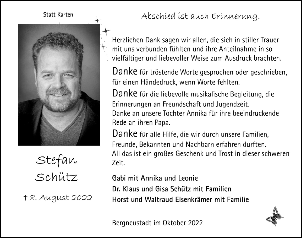  Traueranzeige für Stefan Schütz vom 28.10.2022 aus  Anzeigen Echo 