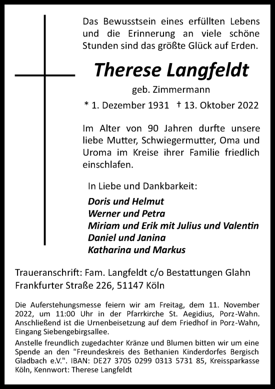 Anzeige von Therese Langfeldt von  EXPRESS - Die Woche 