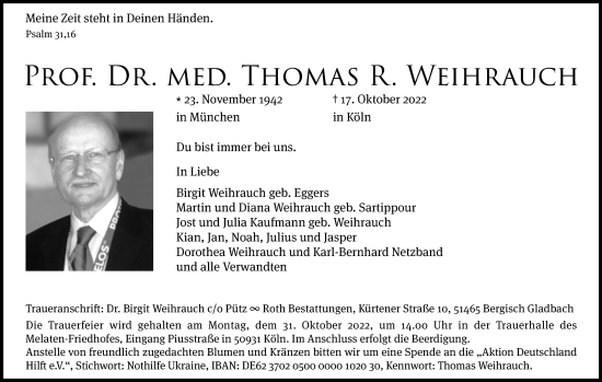 Anzeige von Thomas R. Weihrauch von Kölner Stadt-Anzeiger / Kölnische Rundschau / Express
