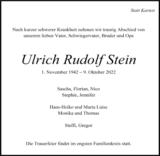 Anzeige von Ulrich Rudolf Stein von  Werbepost 