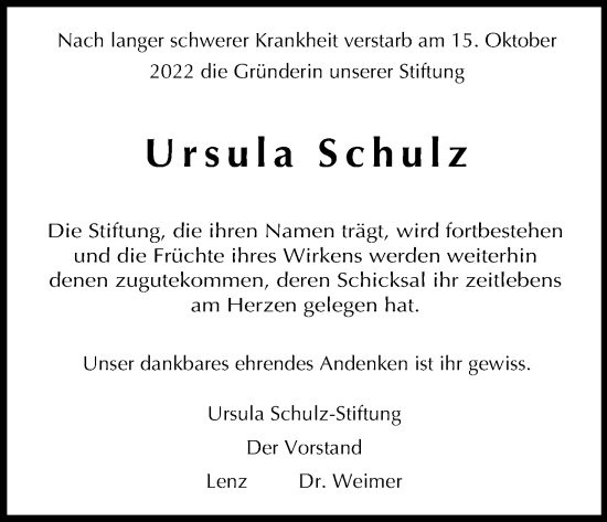 Anzeige von Ursula Schulz von Kölner Stadt-Anzeiger / Kölnische Rundschau / Express
