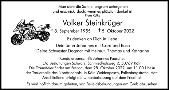 Anzeige von Volker Steinkrüger von Kölner Stadt-Anzeiger / Kölnische Rundschau / Express