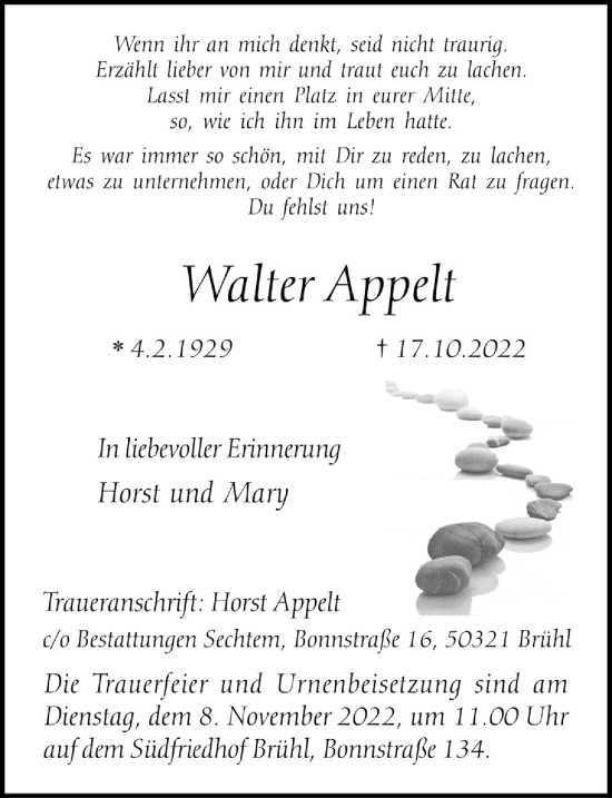 Anzeige von Walter Appelt von  Schlossbote/Werbekurier 