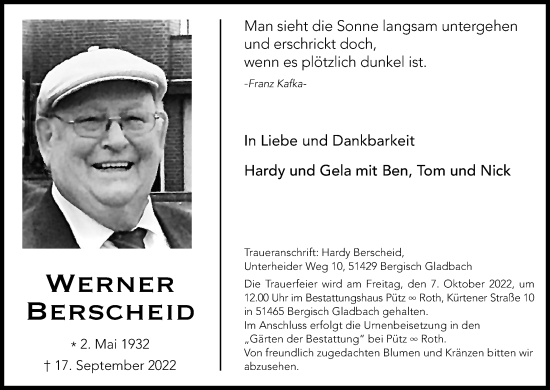 Anzeige von Werner Berscheid von Kölner Stadt-Anzeiger / Kölnische Rundschau / Express