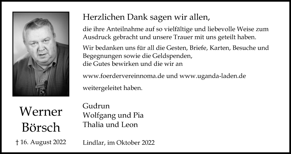  Traueranzeige für Werner Börsch vom 22.10.2022 aus Kölner Stadt-Anzeiger / Kölnische Rundschau / Express