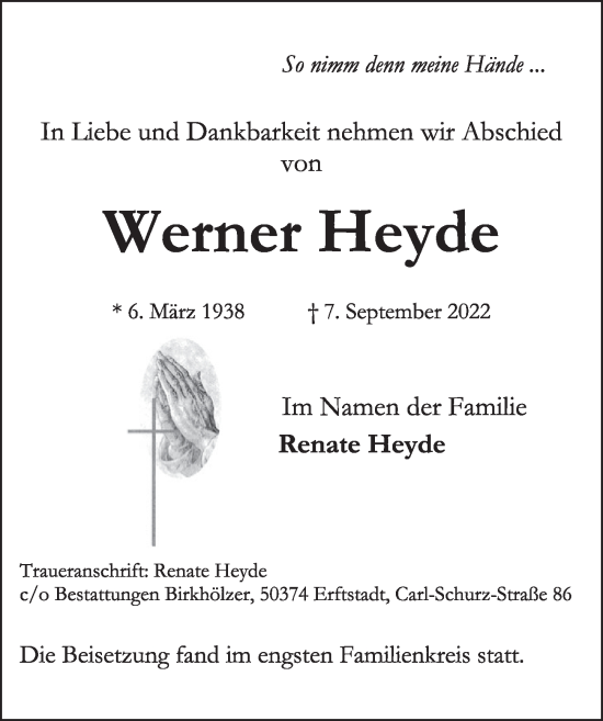 Anzeige von Werner Heyde von  Werbepost 