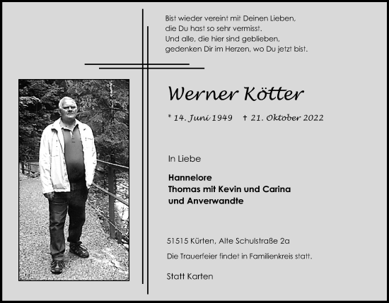 Anzeige von Werner Kötter von Kölner Stadt-Anzeiger / Kölnische Rundschau / Express