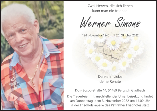 Anzeige von Werner Simons von Kölner Stadt-Anzeiger / Kölnische Rundschau / Express