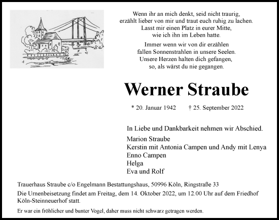Anzeige von Werner Straube von  EXPRESS - Die Woche 