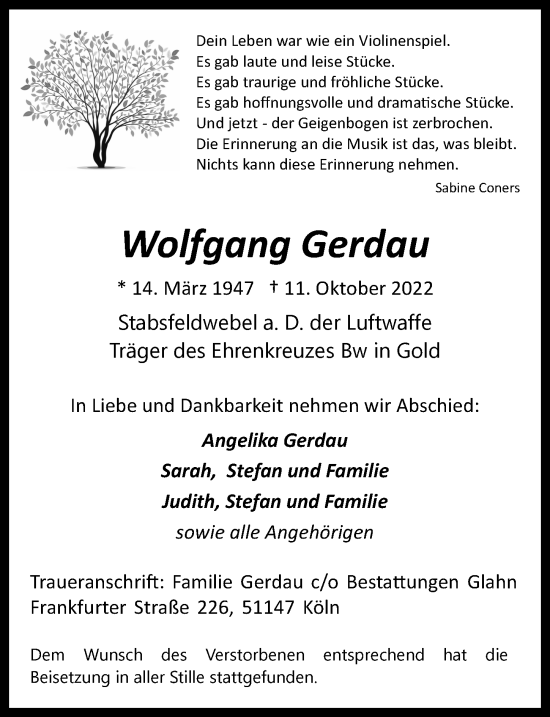 Anzeige von Wolfgang Gerdau von  EXPRESS - Die Woche 