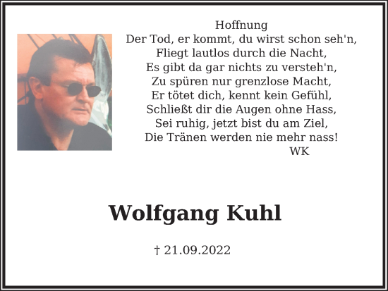 Anzeige von Wolfgang Kuhl von Kölner Stadt-Anzeiger / Kölnische Rundschau / Express