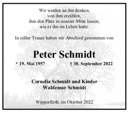 Anzeige von Peter Schmidt von Kölner Stadt-Anzeiger / Kölnische Rundschau / Express