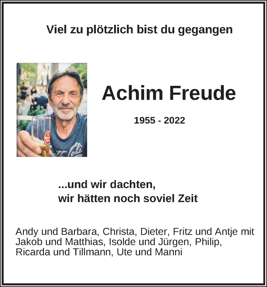  Traueranzeige für Achim Freude vom 19.11.2022 aus Kölner Stadt-Anzeiger / Kölnische Rundschau / Express