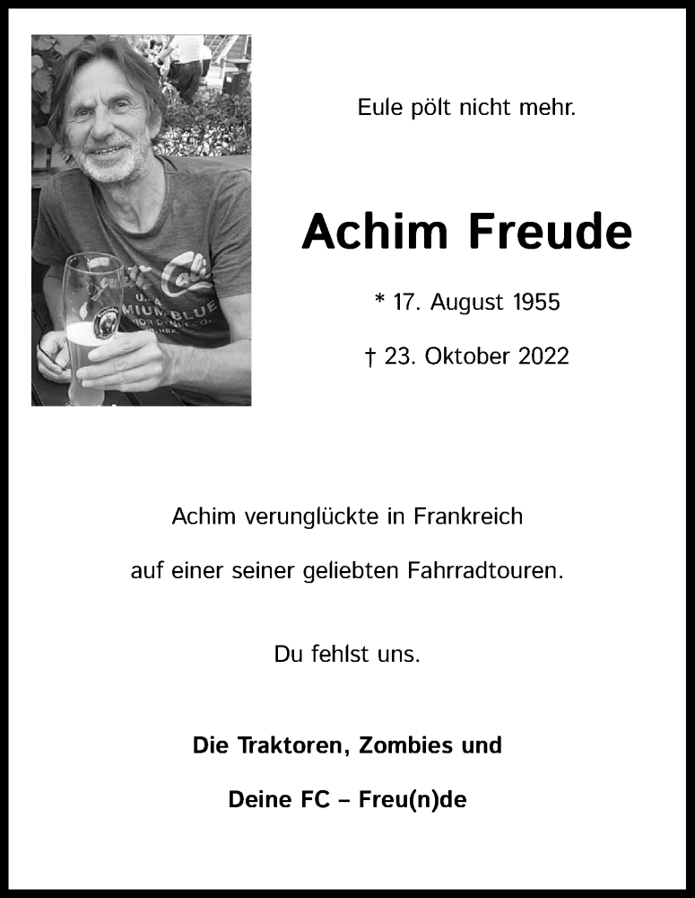  Traueranzeige für Achim Freude vom 19.11.2022 aus Kölner Stadt-Anzeiger / Kölnische Rundschau / Express
