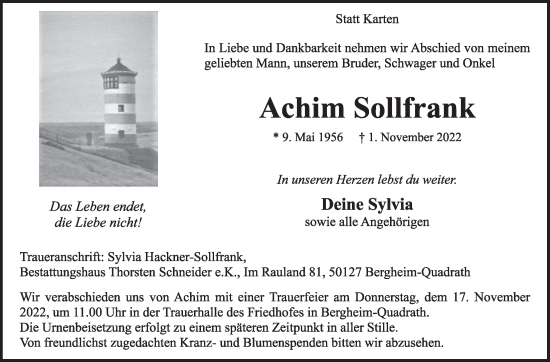 Anzeige von Achim Sollfrank von  Werbepost 