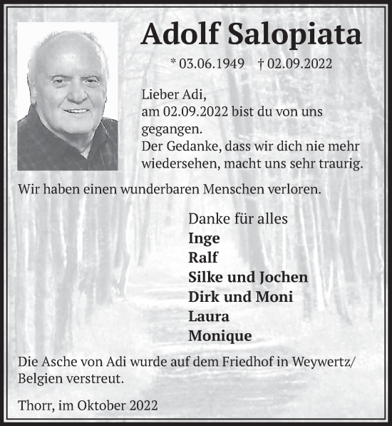 Anzeige von Adolf Salopiata von  Werbepost 