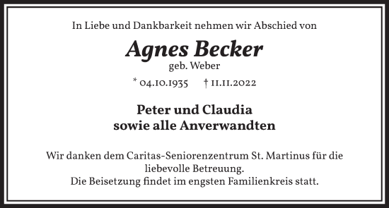 Anzeige von Agnes Becker von  Werbepost 