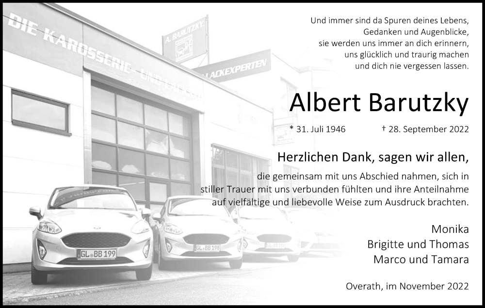 Traueranzeige für Albert Barutzky vom 18.07.2023 aus Kölner Stadt-Anzeiger / Kölnische Rundschau / Express