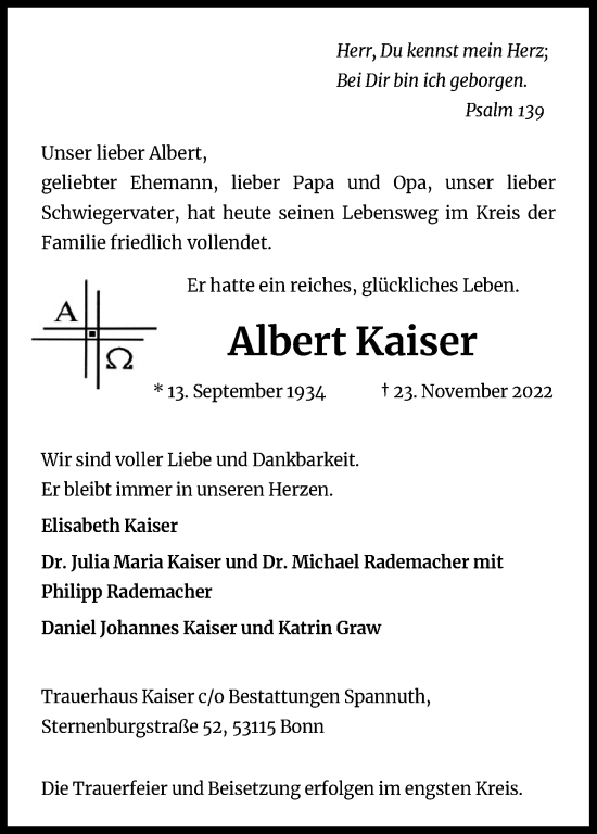 Anzeige von Albert Kaiser von Kölner Stadt-Anzeiger / Kölnische Rundschau / Express