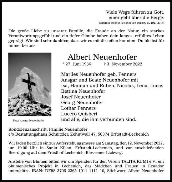 Anzeige von Albert Neuenhofer von Kölner Stadt-Anzeiger / Kölnische Rundschau / Express