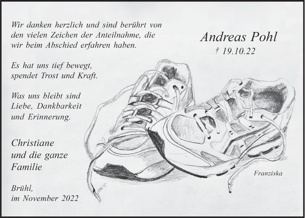  Traueranzeige für Andreas Pohl vom 11.11.2022 aus  Schlossbote/Werbekurier 