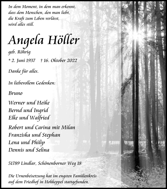 Anzeige von Angela Höller von Kölner Stadt-Anzeiger / Kölnische Rundschau / Express