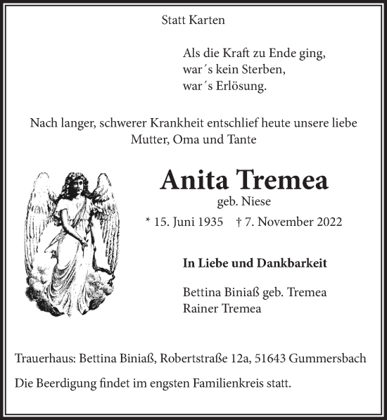 Anzeige von Anita Tremea von  Anzeigen Echo 