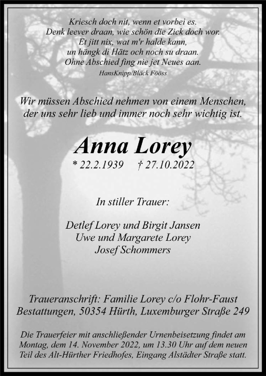 Anzeige von Anna Lorey von  Wochenende 