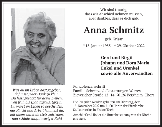 Anzeige von Anna Schmitz von  Werbepost 