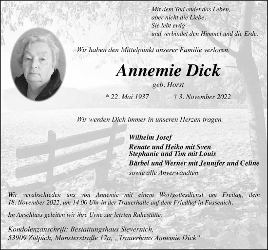 Anzeige von Annemie Dick von  Blickpunkt Euskirchen 