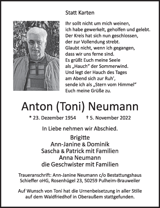 Anzeige von Anton Neumann von  Werbepost 