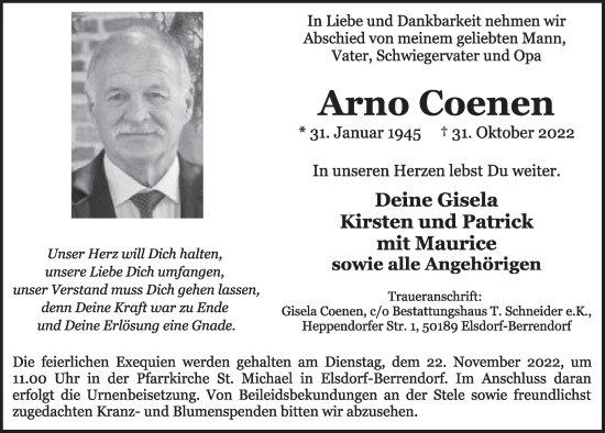 Anzeige von Arno Counen von  Werbepost 