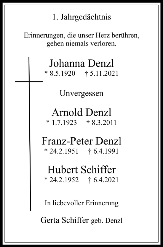 Anzeige von Arnold Denzl von  Wochenende 