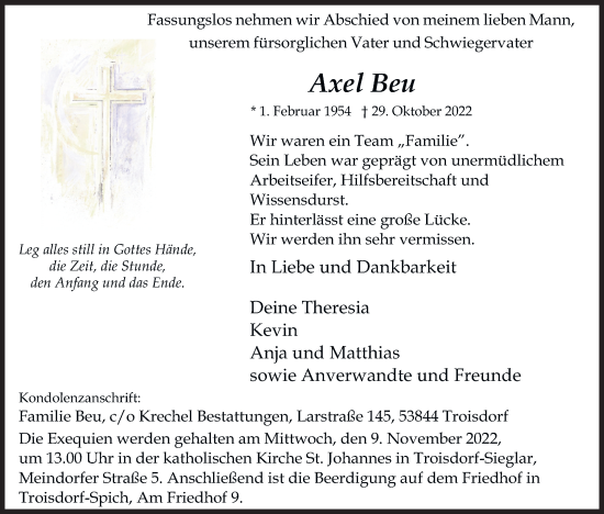 Anzeige von Axel Beu von Kölner Stadt-Anzeiger / Kölnische Rundschau / Express