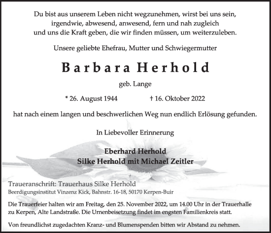 Anzeige von Barbara Herhold von  Werbepost 