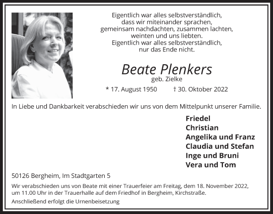 Anzeige von Beate Plenkers von  Werbepost 