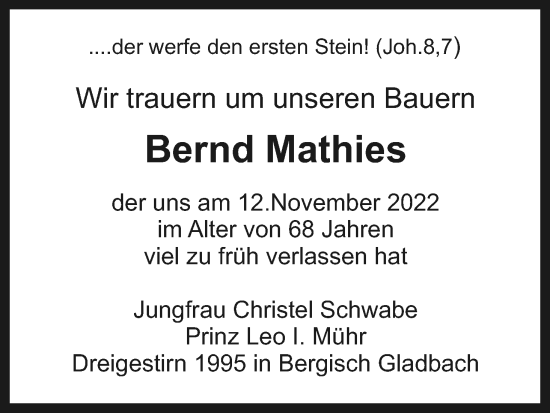 Anzeige von Bernd Mathies von Kölner Stadt-Anzeiger / Kölnische Rundschau / Express