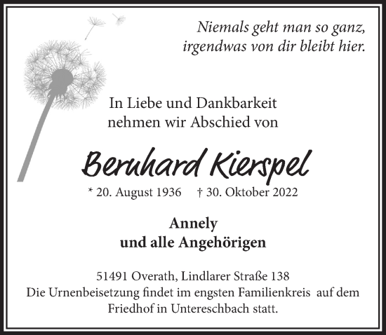 Anzeige von Bernhard Kierspel von  Bergisches Handelsblatt 