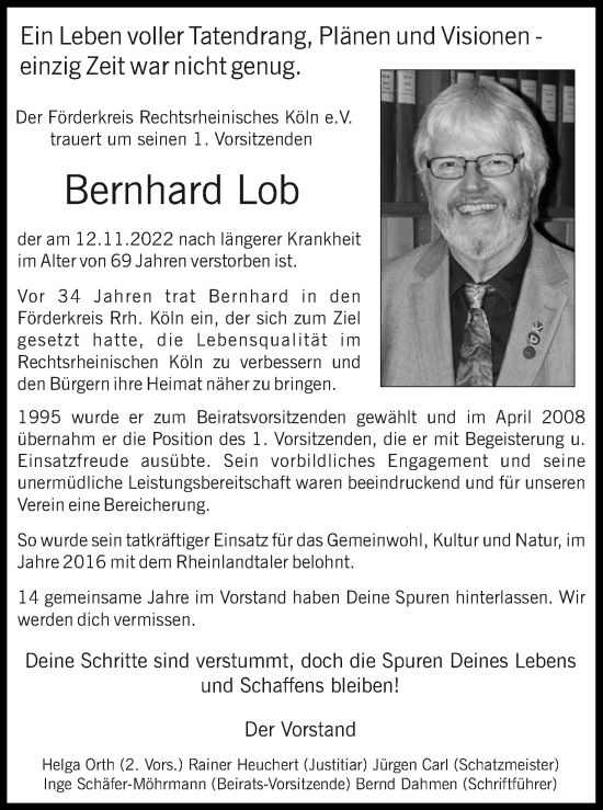 Anzeige von Bernhard Lob von Kölner Stadt-Anzeiger / Kölnische Rundschau / Express